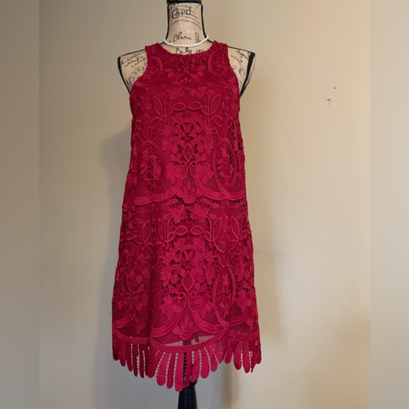 LOVERS and FRIENDS rich Cranberry Caspian Shift Lacey dress size Medium … - Picture 1 of 10